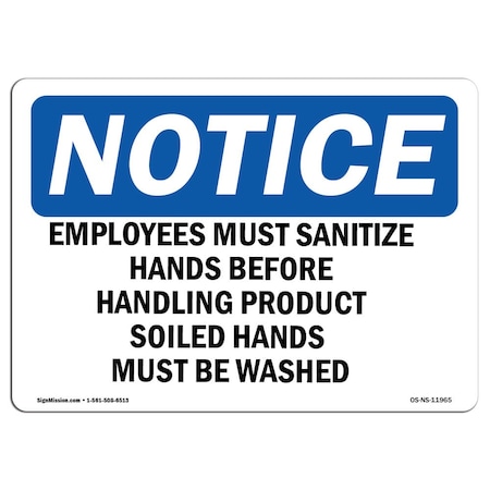 Signmission OSHA Sign, Employees Must Sanitize Hands Before Handling, 5in X 3.5in, 3.5" W, 5" L, Lndscp, PK10 OS-NS-D-35-L-11965-10PK